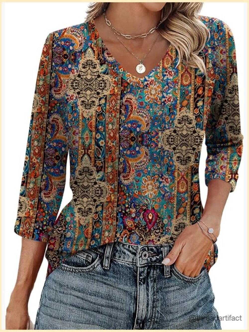 3/4 Length Sleeve V Neck Shirts Soft Basic Tees Business Blouses